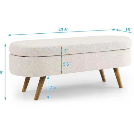 Ottoman Oval Storage Bench,Rubber Wood Legs, Beige 43.5x16x16