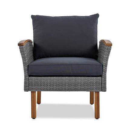 9-Piece Patio Rattan Set With Acacia Wood Legs & Tabletop, Outdoor Conversation