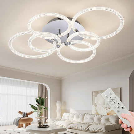 Modern LED Ceiling Light, Flush Mount Ceiling Light With Dimmable Remote Control, 6Rings Acrylic Ceiling Light Fixture For Bedroom, Living Room, Kitchen, Office Lamps 6 Heads