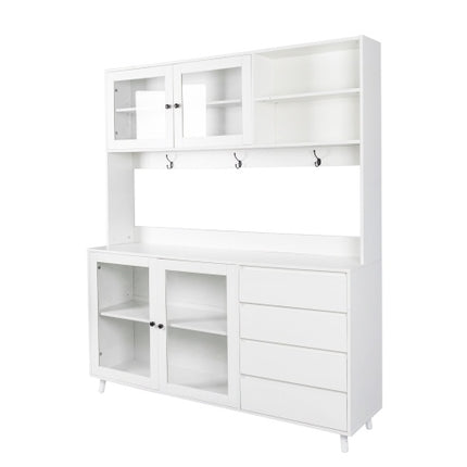 63 W Large Kitchen Hutch Cabinet, Freestanding Pantry Cabinets Storage Kitchen Cupboard With 4 Doors, 4 Drawers & Microwave Shelf, White