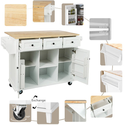 Kitchen Trolley With Rubberwood Folding Leaf Countertops
