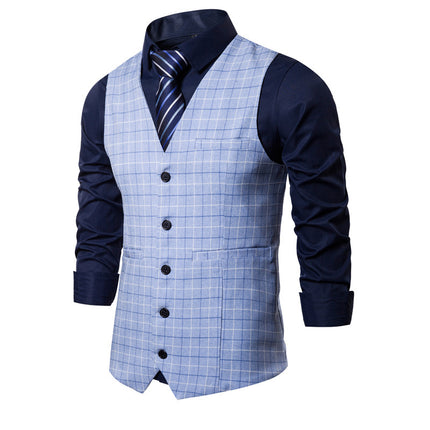 Men's Slim Fit Checkered Button Vest