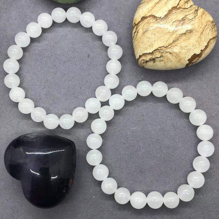 Natural White Marble Bracelet Flocculence Crystal Transparent Round Beads Simple