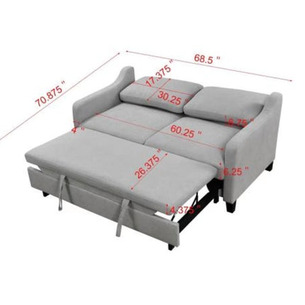 69 Inches  3-in-1 Convertible Queen Sofa Bed, Modern Fabric Double Sofa Bed With Pull-out Bed, Small Double Sofa With Reclining Backrest, Living Room Furniture, Light Grey