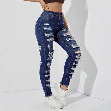 Women's Ripped Frayed Stretch Denim Skinny Pants