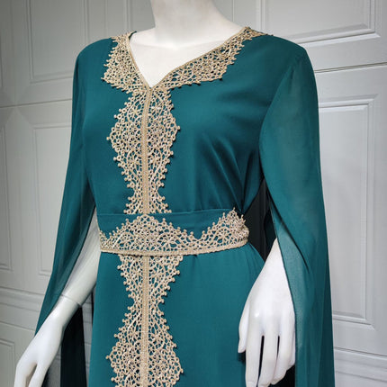 Cape Sleeve Lace Chiffon Dubai Arab Batwing Sleeve Dress