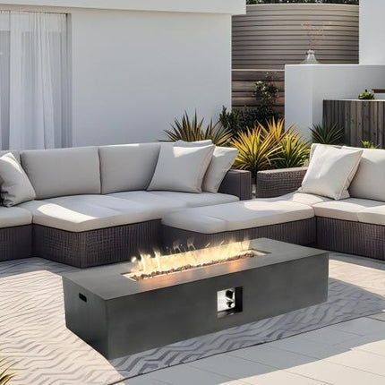 50000 BTU Large Rectangular Stone Gas Fire Pit With Lava Canopy