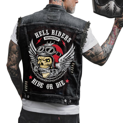 Casual Fashion Motorcycle Bone Print Men's Denim Vest