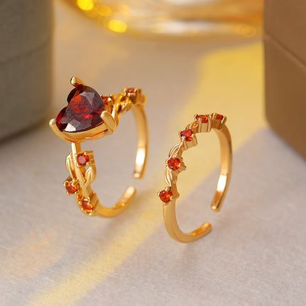 Open Heart All-match Copper Inlaid Zircon Ring Suit