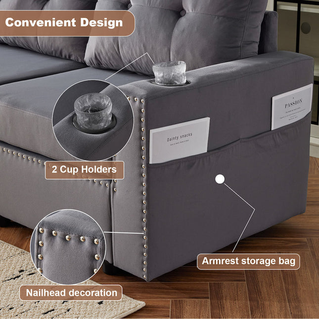 Velvet Modular Combination Sofa With Storage, Living Room Combination Sleeper Sofa