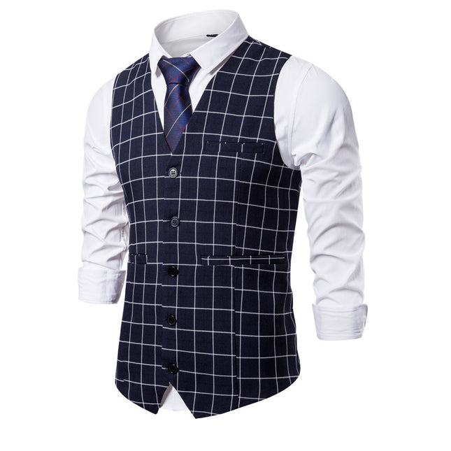 Men's Slim Fit Checkered Button Vest