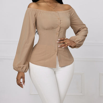 Ladies' Solid Color One Shoulder Waist Slimming Fashion Shirt