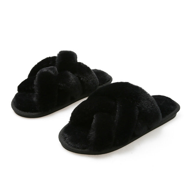 Open Toe Fluffy Slippers Women's Artificial Fur Couple Plush