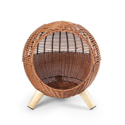 Breathable Rattan Woven Round Cat Bed PE Rattan Cat Climbing Frame Sleep Game Warm Pet Litter Cat Villa