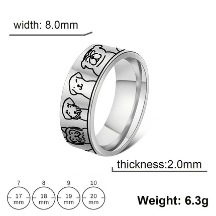 Round Various Cute Puppy Loop Pattern Stainless Steel Non-mainstream Style Ring