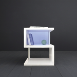 Table basse S à 3 couches eprolo avec rangement ouvert, éclairage LED blanc, prise USB et surface brillante en high gloss blanc.