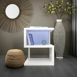Table basse S à 3 niveaux, blanche avec éclairage LED, rangement ouvert et port USB, table d'appoint moderne eprolo